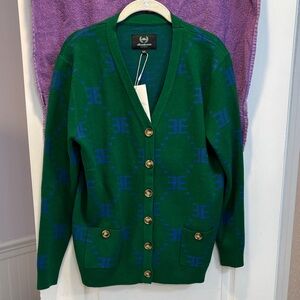 NWT Chic Green Cardigan with Blue Accents